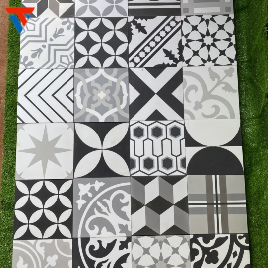 GẠCH BÔNG TRẮNG MIX XÁM ĐEN