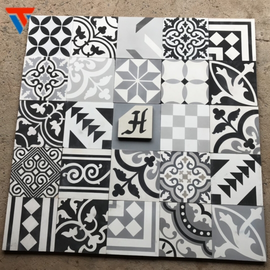 GẠCH BÔNG TRẮNG MIX XÁM ĐEN